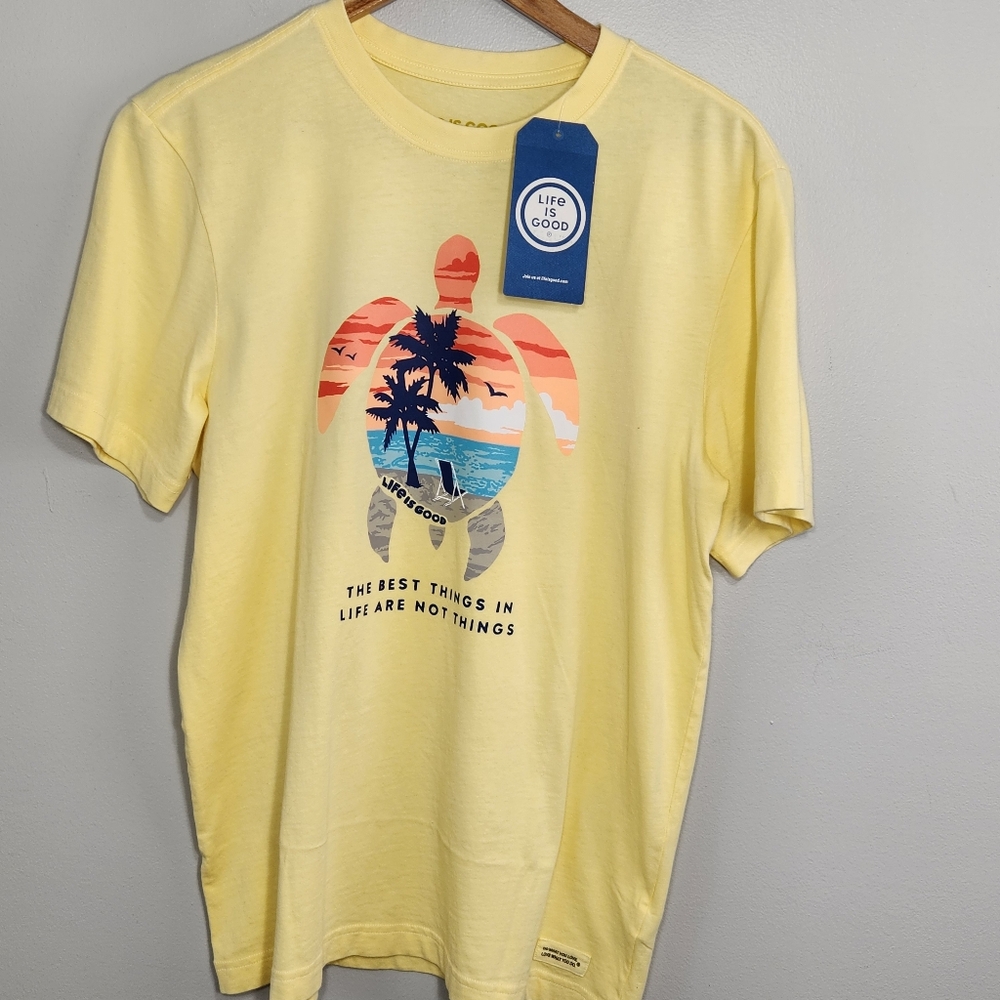 Life Is Good Tee Shirt Size M/L Yellow Vacay Surf Beach NEW